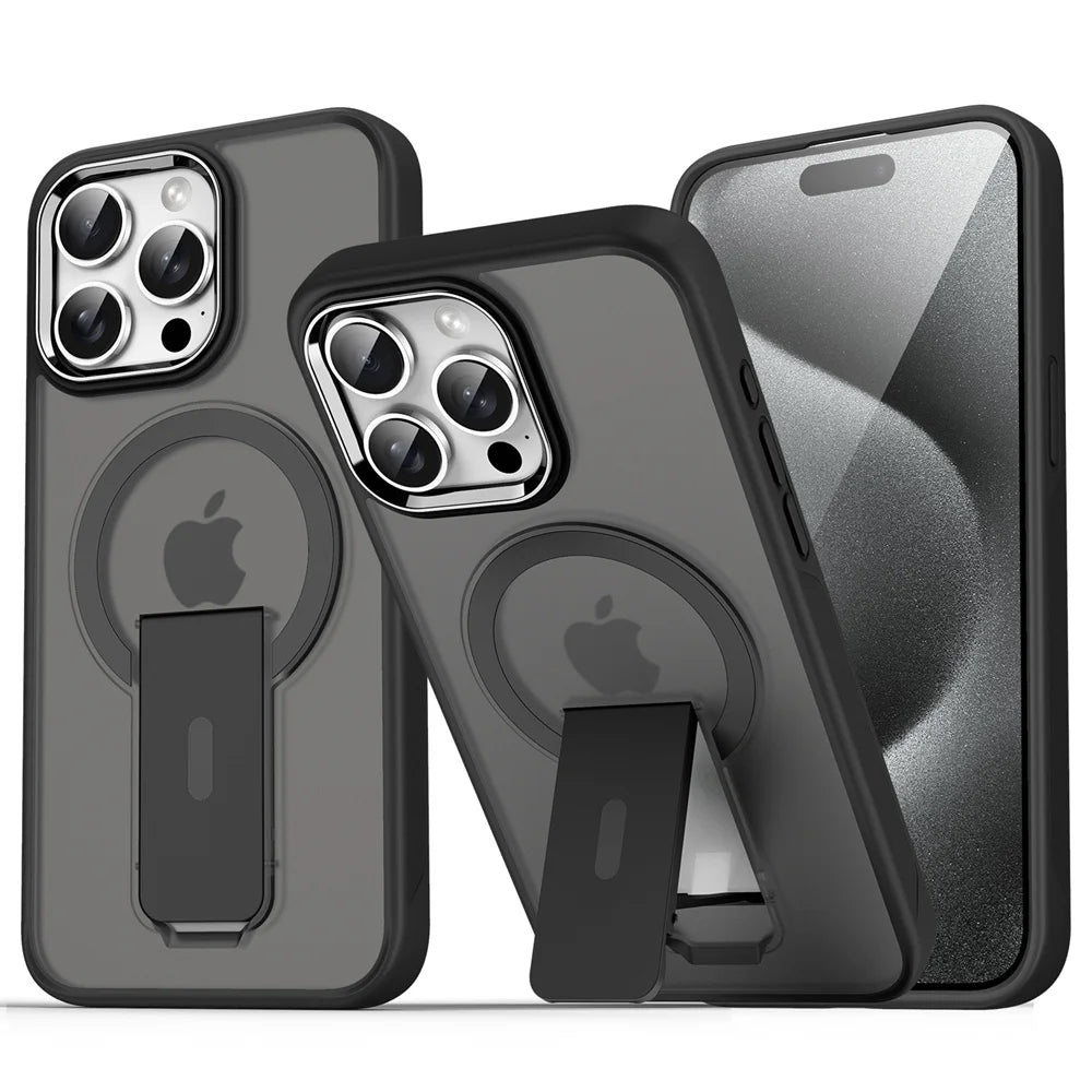 Capa de celular magnética dobrável Magsafe de luxo para iPhone 16, 15, 14 Plus, 13, 12, 11 Pro Max, capa traseira translúcida fosca