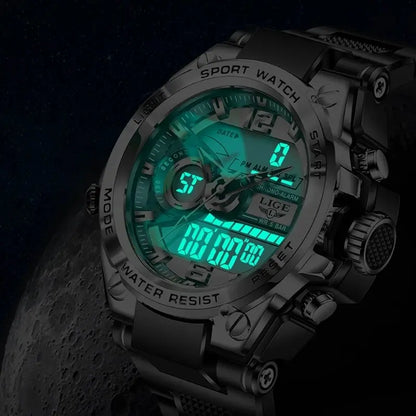 Relógio militar masculino Lige, digital, à prova d'água, 50 m, LED, quartzo, esportivo, grande, relógio masculino
