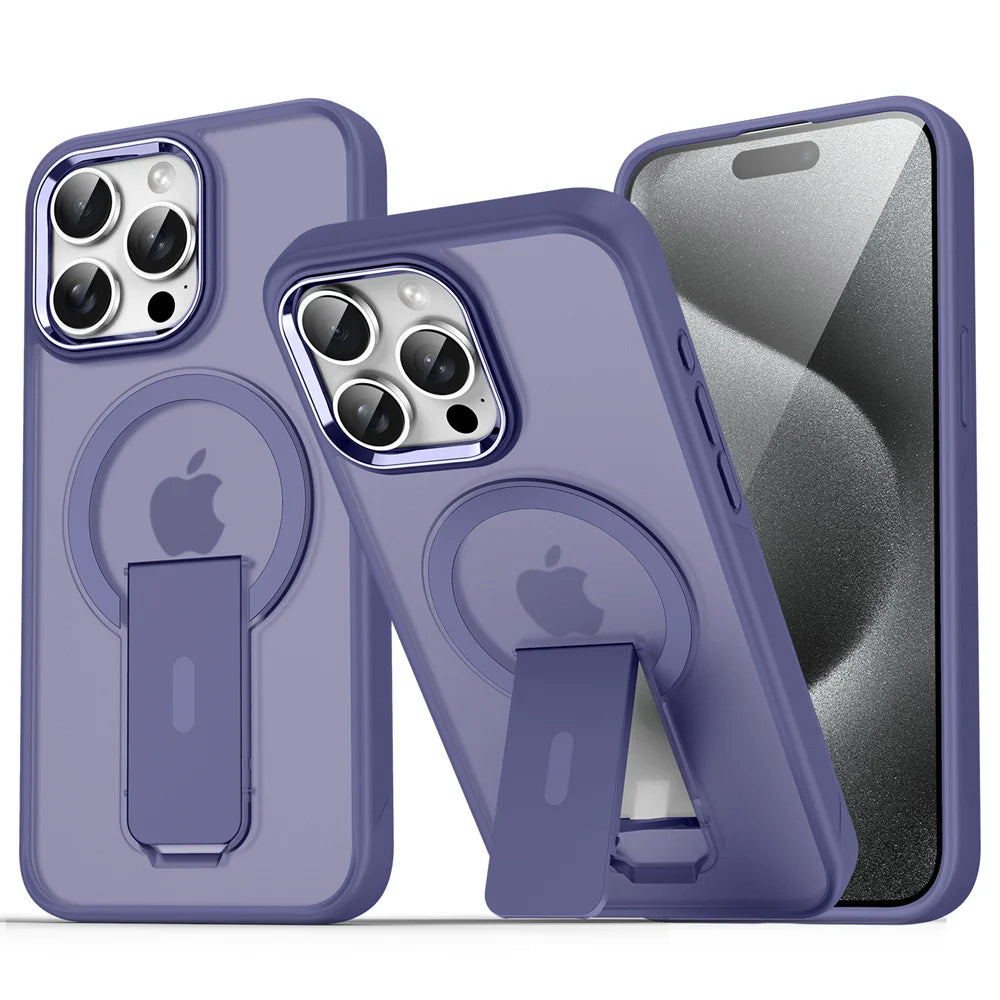 Capa de celular magnética dobrável Magsafe de luxo para iPhone 16, 15, 14 Plus, 13, 12, 11 Pro Max, capa traseira translúcida fosca
