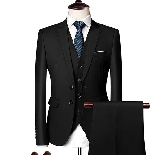 Ternos masculinos elegantes, 3 peças, 2 conjuntos de blazers, jaquetas, coletes, calças, luxo, clássico, 2025, casacos formais, trajes coreanos