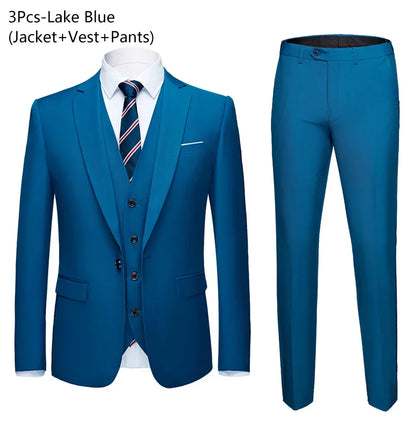 Ternos masculinos elegantes, 3 peças, 2 conjuntos de blazers, jaquetas, coletes, calças, luxo, clássico, 2025, casacos formais, trajes coreanos