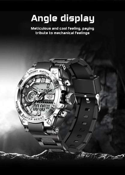 Relógio militar masculino Lige, digital, à prova d'água, 50 m, LED, quartzo, esportivo, grande, relógio masculino