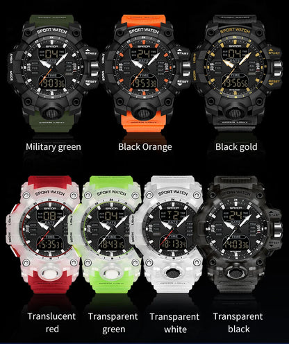 SANDA Relógio Eletrônico Masculino Estilo G Luxo Esportes ao Ar Livre LED Analógico Digital Cronógrafo Militar Display Duplo 50M À Prova D'Água