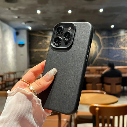 Capa de celular luxuosa de couro com linhas de lichia e silicone para iPhone 16, 15, 14, 13, 12, 11 Pro Max, X, XS, XR Max Plus, macia e à prova de choque, capa completa