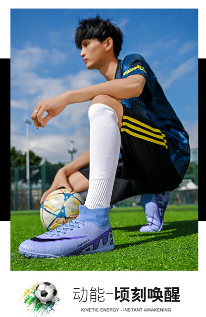 Novos calçados de futebol masculinos para atividades ao ar livre, antiderrapantes, chuteiras profissionais de futebol, cano alto, calçados de treinamento, envio direto, grama, mais vendidos