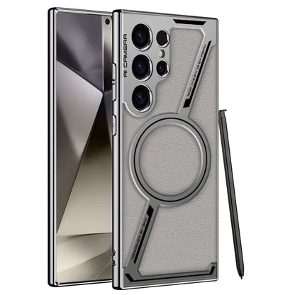 Capa de celular de couro liso com revestimento de luxo para Samsung Galaxy S25 S24 S23 Ultra Magsafe, capa protetora magnética com carregamento sem fio