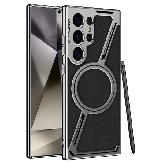 Capa de celular de couro liso com revestimento de luxo para Samsung Galaxy S25 S24 S23 Ultra Magsafe, capa protetora magnética com carregamento sem fio