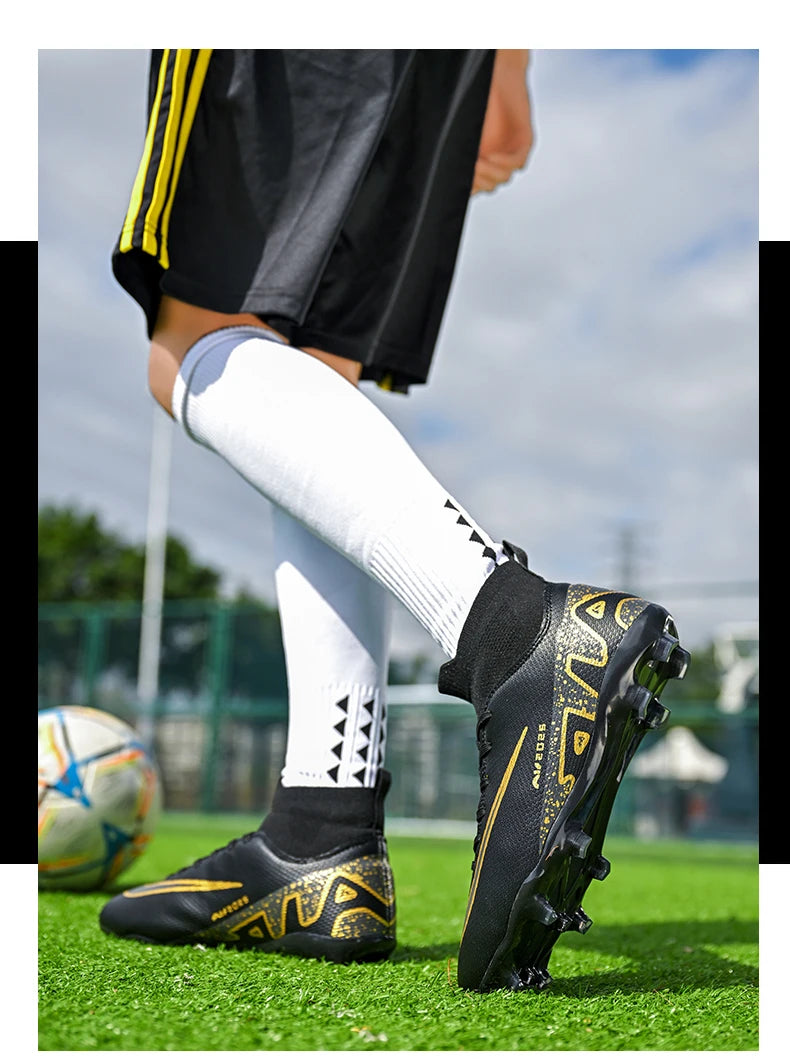 Novos calçados de futebol masculinos para atividades ao ar livre, antiderrapantes, chuteiras profissionais de futebol, cano alto, calçados de treinamento, envio direto, grama, mais vendidos
