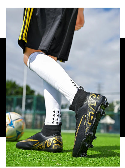Novos calçados de futebol masculinos para atividades ao ar livre, antiderrapantes, chuteiras profissionais de futebol, cano alto, calçados de treinamento, envio direto, grama, mais vendidos