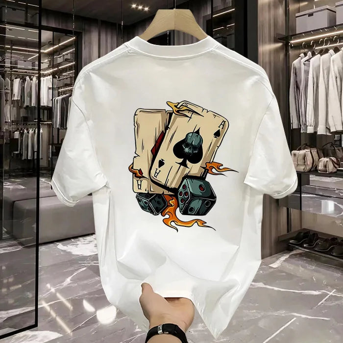 Camisa masculina de manga curta estampada em algodão, nova moda 2025, casual, gola redonda, 100% algodão
