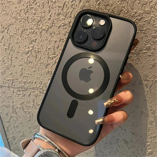 Capa de celular magnética de acrílico à prova de choque transparente para iPhone 16 15 14 13 12 11 Pro Max 14 Plus com carregamento sem fio Magsafe e capa rígida de PC