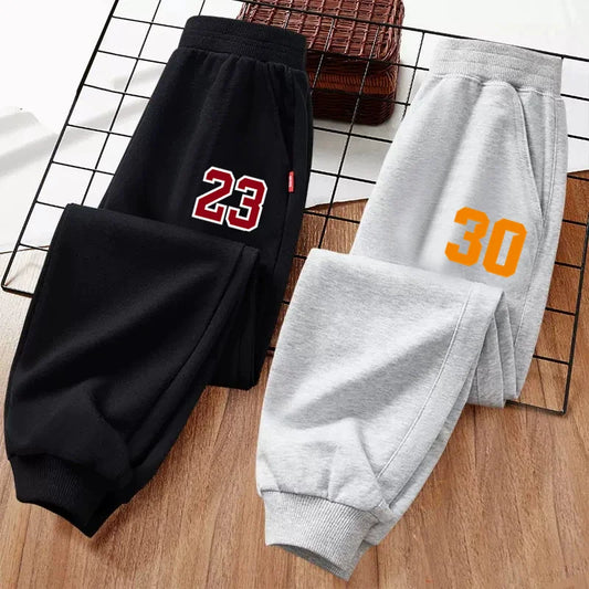 Calça de moletom infantil de basquete com número para meninos, primavera/outono, calças compridas esportivas para corrida