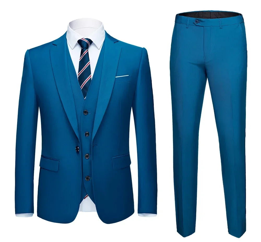 Ternos masculinos elegantes, 3 peças, 2 conjuntos de blazers, jaquetas, coletes, calças, luxo, clássico, 2025, casacos formais, trajes coreanos