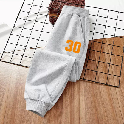 Calça de moletom infantil de basquete com número para meninos, primavera/outono, calças compridas esportivas para corrida