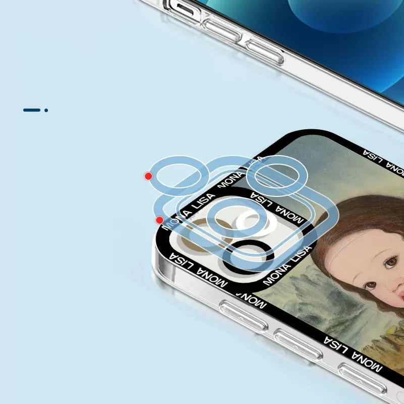 Capa de celular transparente David Mona Lisa com estética da Great Art para iPhone 16, 15, 14, 13, 12, 11 Pro Max, 16E Mini XS X SE2, 7, 8 Plus