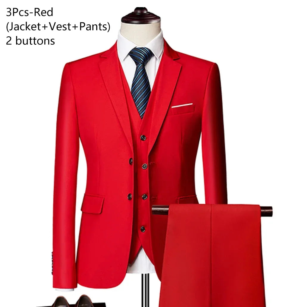 Ternos masculinos elegantes, 3 peças, 2 conjuntos de blazers, jaquetas, coletes, calças, luxo, clássico, 2025, casacos formais, trajes coreanos