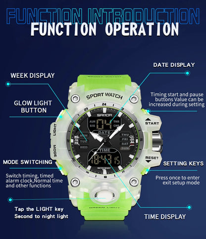 SANDA Relógio Eletrônico Masculino Estilo G Luxo Esportes ao Ar Livre LED Analógico Digital Cronógrafo Militar Display Duplo 50M À Prova D'Água