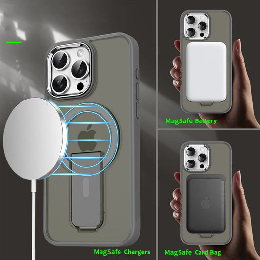 Capa de celular magnética dobrável Magsafe de luxo para iPhone 16, 15, 14 Plus, 13, 12, 11 Pro Max, capa traseira translúcida fosca