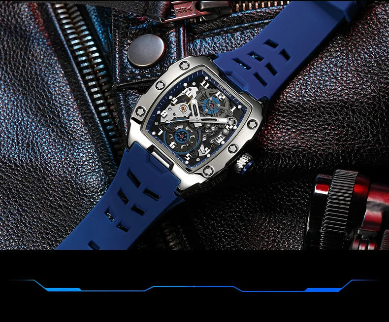 MEGIR Relógio Mecânico Masculino de Marca Top Fashion, Esportivo, Oco, Automático, Relógio de Pulso Luminoso, À Prova D'Água