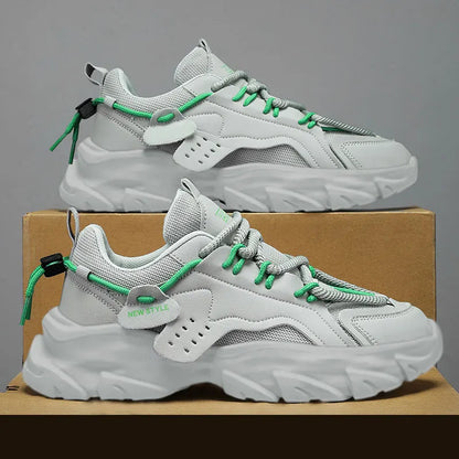 Tênis masculino casual respirável com sola grossa para corrida ao ar livre Four Seasons, novo tênis masculino com sola macia e confortável