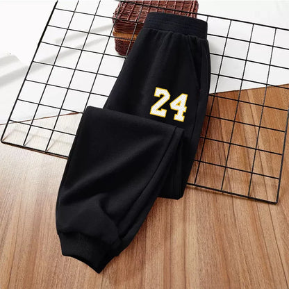 Calça de moletom infantil de basquete com número para meninos, primavera/outono, calças compridas esportivas para corrida