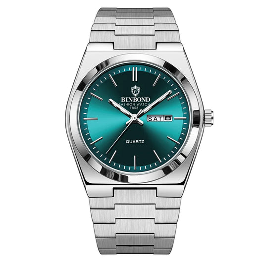 Relógio masculino UTHAI de luxo, leve, de aço inoxidável, com calendário duplo, à prova d'água, para negócios, lazer, moda, relógio de quartzo