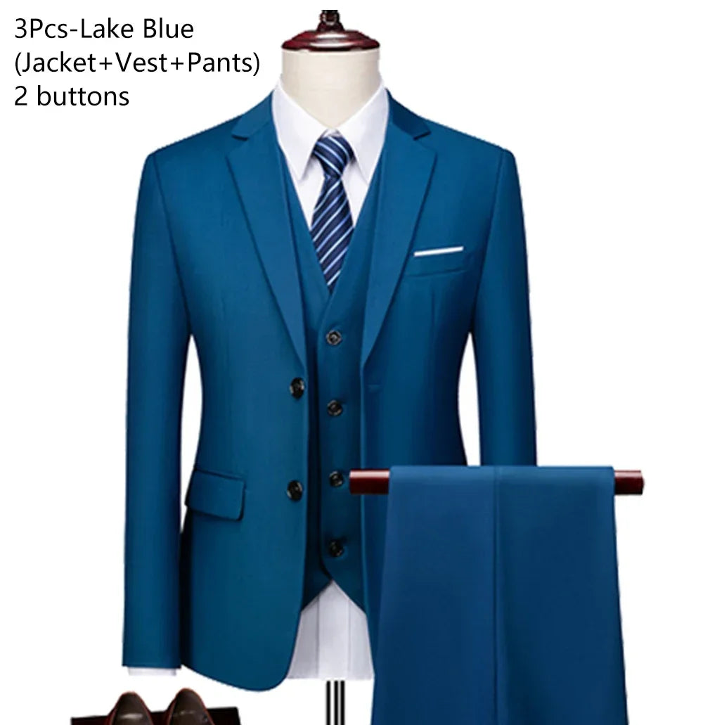 Ternos masculinos elegantes, 3 peças, 2 conjuntos de blazers, jaquetas, coletes, calças, luxo, clássico, 2025, casacos formais, trajes coreanos