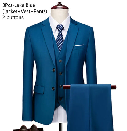 Ternos masculinos elegantes, 3 peças, 2 conjuntos de blazers, jaquetas, coletes, calças, luxo, clássico, 2025, casacos formais, trajes coreanos