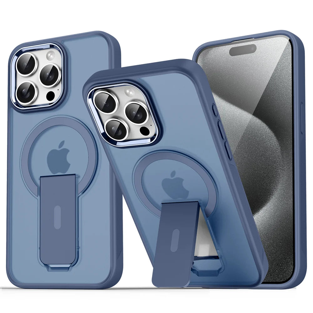 Capa de celular magnética dobrável Magsafe de luxo para iPhone 16, 15, 14 Plus, 13, 12, 11 Pro Max, capa traseira translúcida fosca