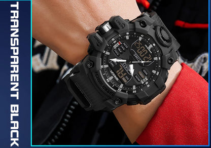 SANDA Relógio Eletrônico Masculino Estilo G Luxo Esportes ao Ar Livre LED Analógico Digital Cronógrafo Militar Display Duplo 50M À Prova D'Água
