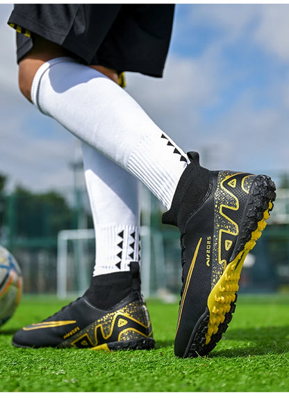 Novos calçados de futebol masculinos para atividades ao ar livre, antiderrapantes, chuteiras profissionais de futebol, cano alto, calçados de treinamento, envio direto, grama, mais vendidos