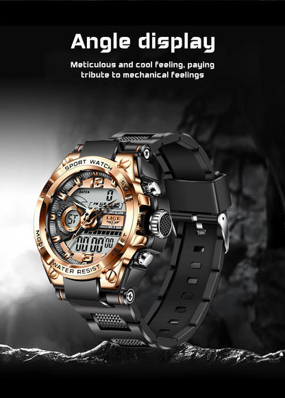 Relógio militar masculino Lige, digital, à prova d'água, 50 m, LED, quartzo, esportivo, grande, relógio masculino