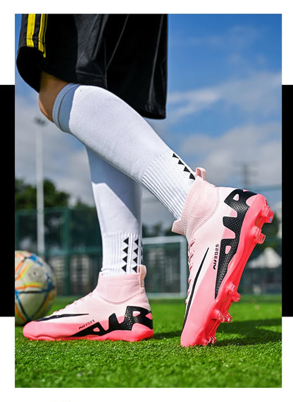 Novos calçados de futebol masculinos para atividades ao ar livre, antiderrapantes, chuteiras profissionais de futebol, cano alto, calçados de treinamento, envio direto, grama, mais vendidos