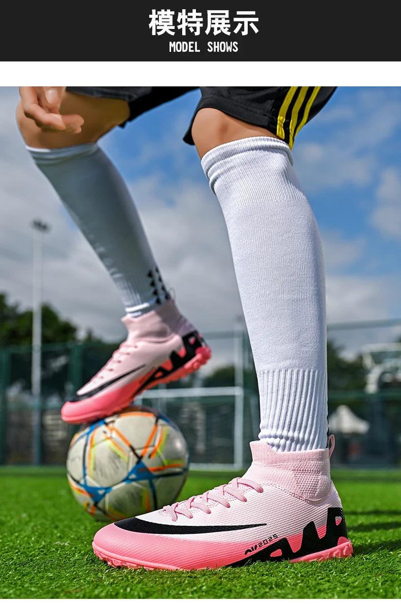 Novos calçados de futebol masculinos para atividades ao ar livre, antiderrapantes, chuteiras profissionais de futebol, cano alto, calçados de treinamento, envio direto, grama, mais vendidos