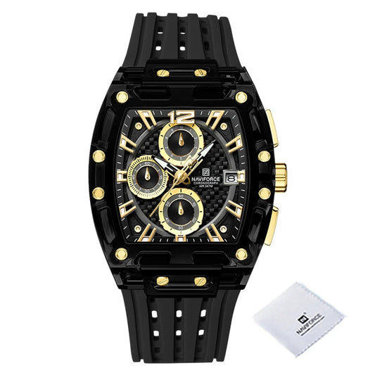 Novo relógio masculino NAVIFORCE de quartzo multifuncional, esportivo, moderno, cronógrafo, à prova d'água, 5ATM, pulseira de silicone, relógio de pulso casual masculino