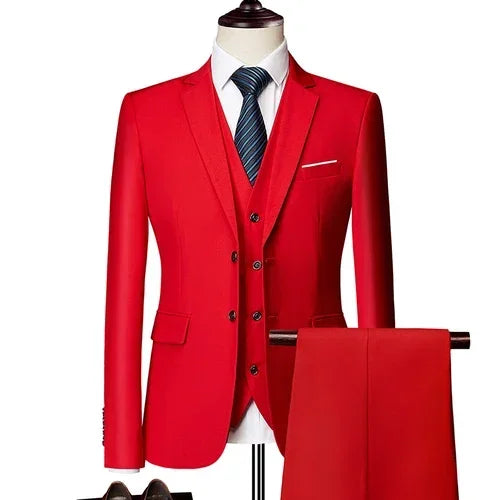 Ternos masculinos elegantes, 3 peças, 2 conjuntos de blazers, jaquetas, coletes, calças, luxo, clássico, 2025, casacos formais, trajes coreanos