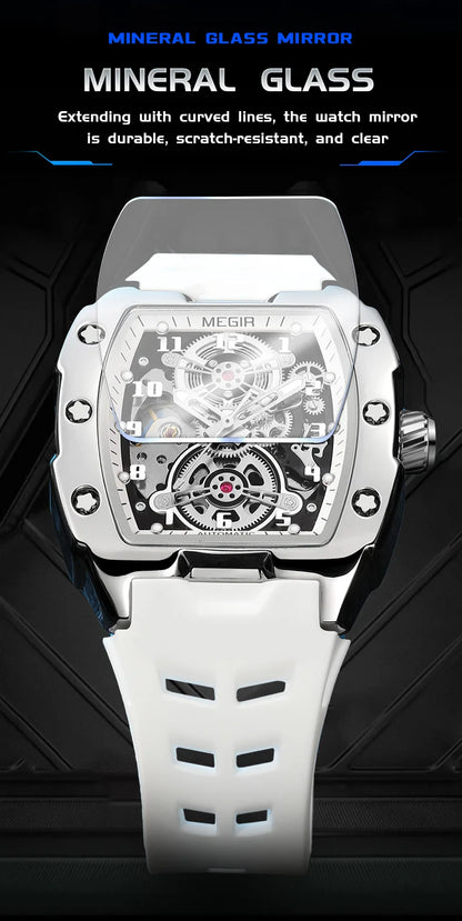 MEGIR Relógio Mecânico Masculino de Marca Top Fashion, Esportivo, Oco, Automático, Relógio de Pulso Luminoso, À Prova D'Água