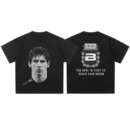 Leo Messi Vintage Print Sports Casual Short Sleeve T-shirt Men's and Women's American  Tops