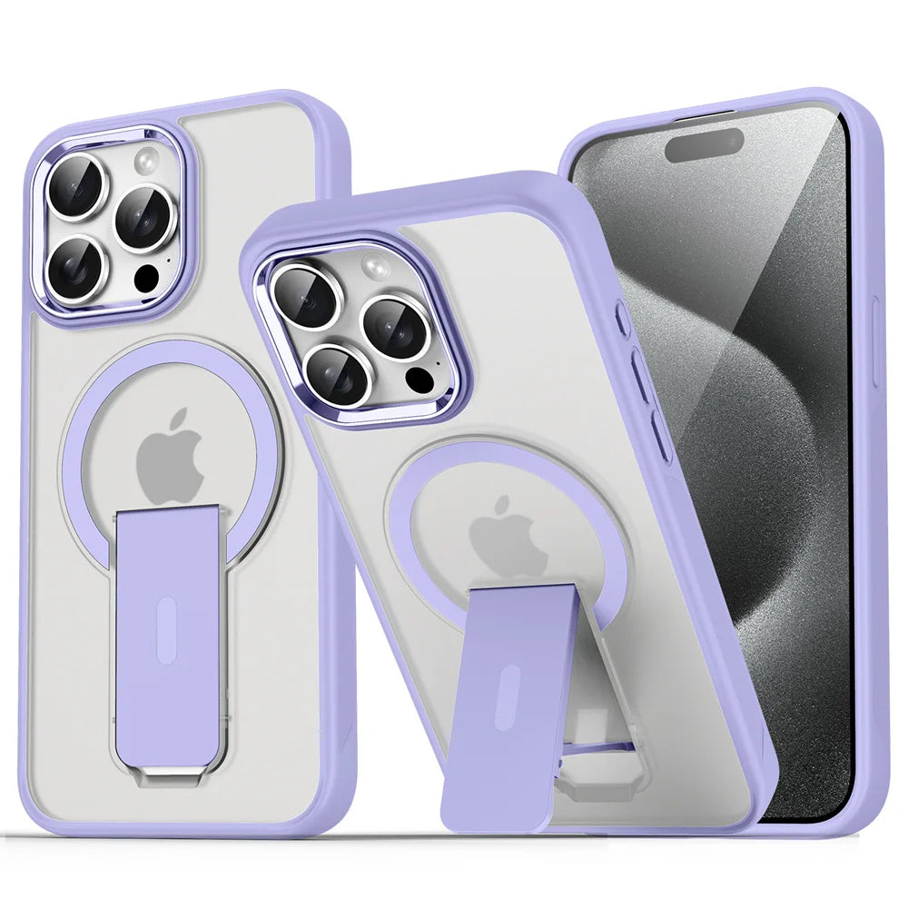 Capa de celular magnética dobrável Magsafe de luxo para iPhone 16, 15, 14 Plus, 13, 12, 11 Pro Max, capa traseira translúcida fosca