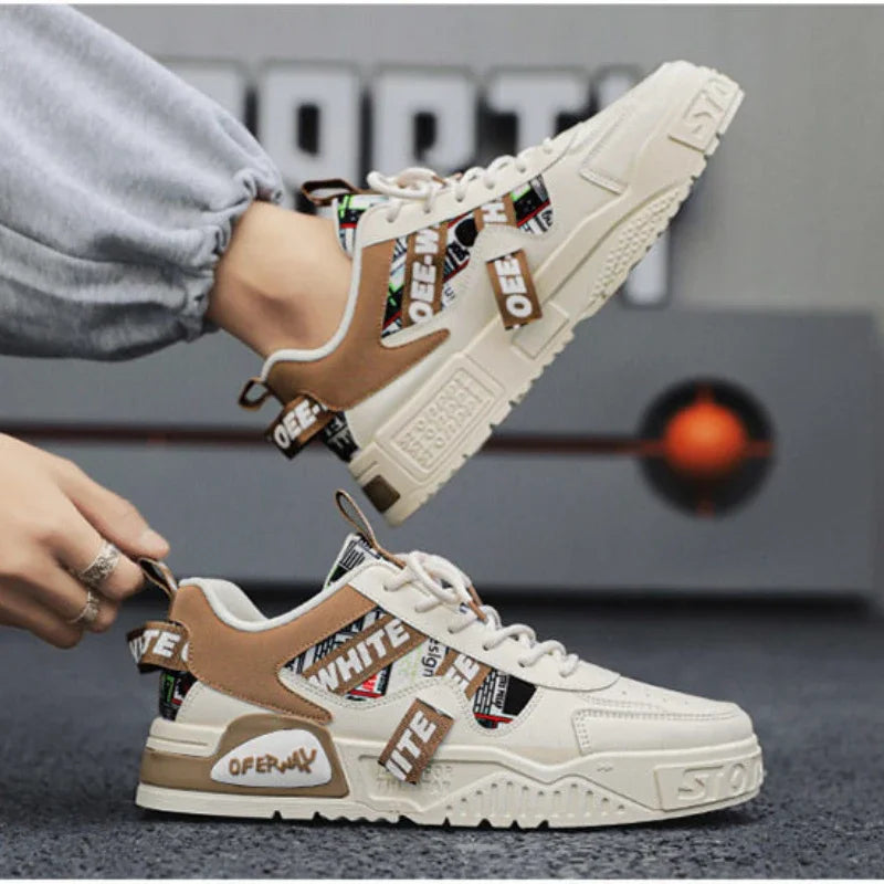 Tênis de couro da moda casual, novos sapatos masculinos para skate, calçados esportivos para corrida ao ar livre, caminhada, tênis, plataforma, calçados de luxo