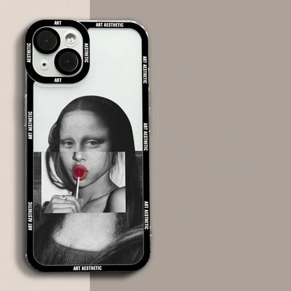 Capa de celular transparente David Mona Lisa com estética da Great Art para iPhone 16, 15, 14, 13, 12, 11 Pro Max, 16E Mini XS X SE2, 7, 8 Plus