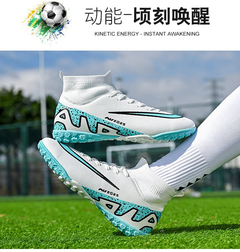 Novos calçados de futebol masculinos para atividades ao ar livre, antiderrapantes, chuteiras profissionais de futebol, cano alto, calçados de treinamento, envio direto, grama, mais vendidos