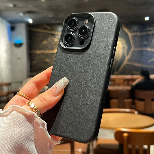 Capa de celular luxuosa de couro com linhas de lichia e silicone para iPhone 16, 15, 14, 13, 12, 11 Pro Max, X, XS, XR Max Plus, macia e à prova de choque, capa completa