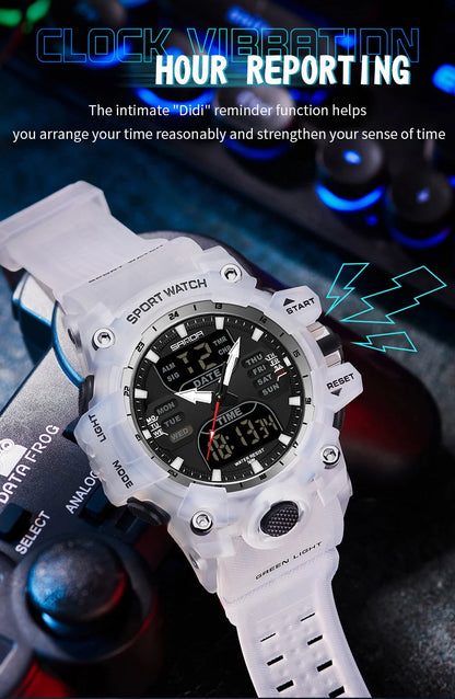 SANDA Relógio Eletrônico Masculino Estilo G Luxo Esportes ao Ar Livre LED Analógico Digital Cronógrafo Militar Display Duplo 50M À Prova D'Água