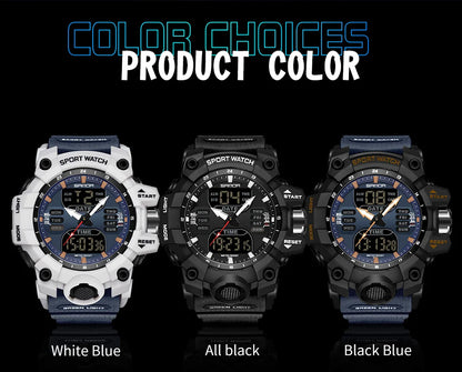 SANDA Relógio Eletrônico Masculino Estilo G Luxo Esportes ao Ar Livre LED Analógico Digital Cronógrafo Militar Display Duplo 50M À Prova D'Água