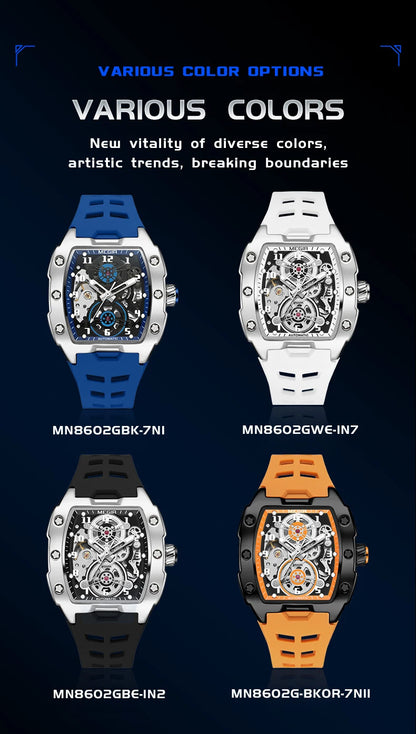 MEGIR Relógio Mecânico Masculino de Marca Top Fashion, Esportivo, Oco, Automático, Relógio de Pulso Luminoso, À Prova D'Água