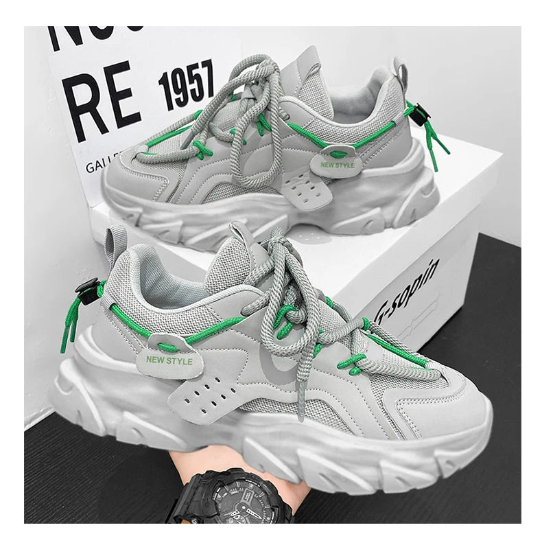 Tênis masculino casual respirável com sola grossa para corrida ao ar livre Four Seasons, novo tênis masculino com sola macia e confortável