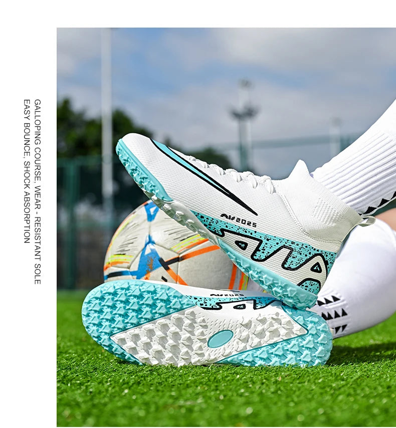 Novos calçados de futebol masculinos para atividades ao ar livre, antiderrapantes, chuteiras profissionais de futebol, cano alto, calçados de treinamento, envio direto, grama, mais vendidos