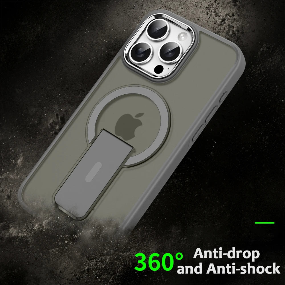 Capa de celular magnética dobrável Magsafe de luxo para iPhone 16, 15, 14 Plus, 13, 12, 11 Pro Max, capa traseira translúcida fosca