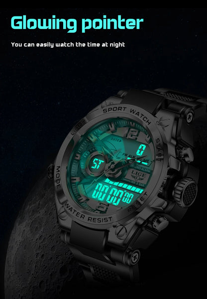 Relógio militar masculino Lige, digital, à prova d'água, 50 m, LED, quartzo, esportivo, grande, relógio masculino
